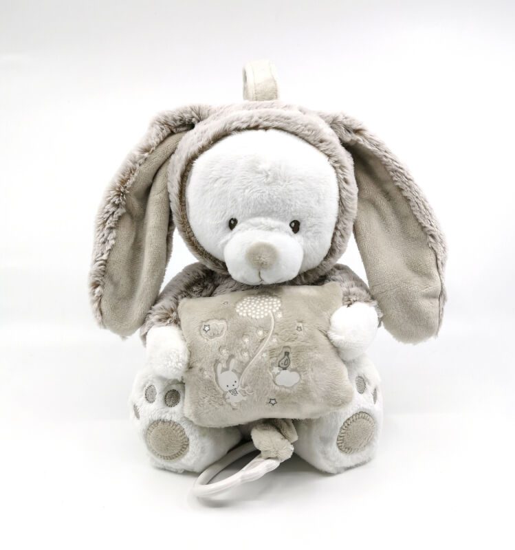  musical box bear rabbit white beige glow in dark 25 cm 